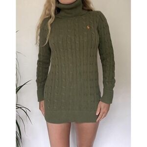 Ralph Lauren Sport Womens S Cable Knit Turtleneck Tunic Sweater Preppy Old Money